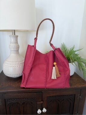 The Sak Los Feliz Large Bright Pink Tote Bag with Tassel Charm